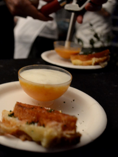 During Friday night’s Down to the Roots Event, Jason Dady offered up an extra crisp and cheesy grilled sandwich paired with an intresting foamy tomato soup.