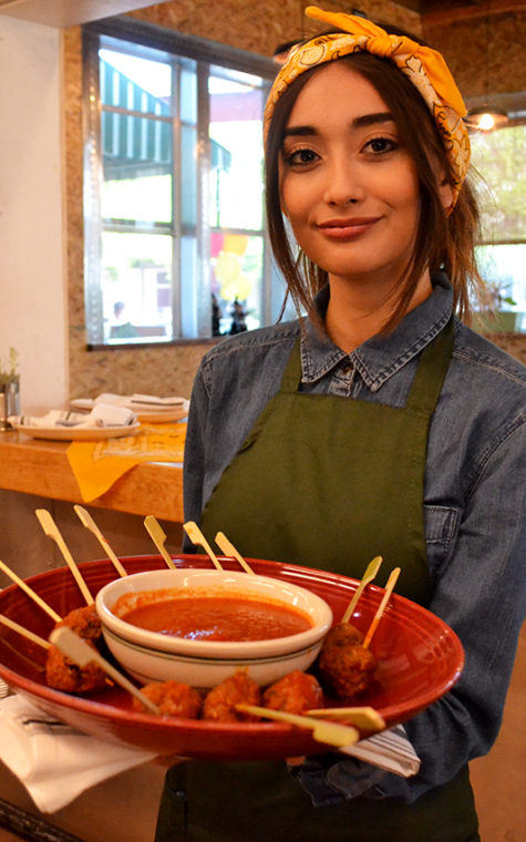 The gorgeous Carmen returned with tender buffalo meatballs, which mix Bison Ranch ground bison with garlic, herbs and diavolo dipping sauce.