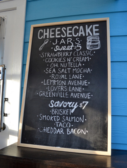 Opening day menu at VALs featured $5 sweet cheesecake jars and $7 savory cheesecake jars.
