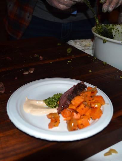 Sweet potato hash, with smoked beef tenderloin from Pecan Lodge was incredible.