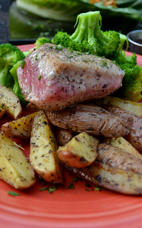 The main event was fresh, lightly seared ahi tuna with broccoli and potatoes.